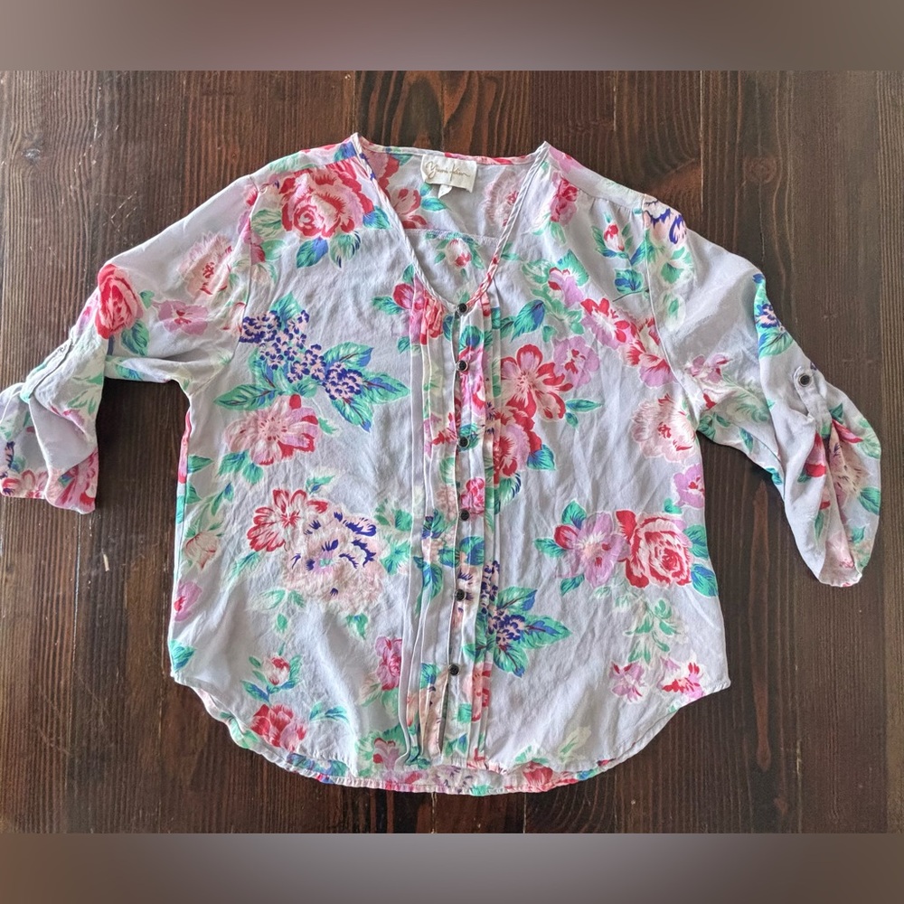 Yumi Kim |‎ Floral Button Blouse | 100% Silk | Women's Size Large